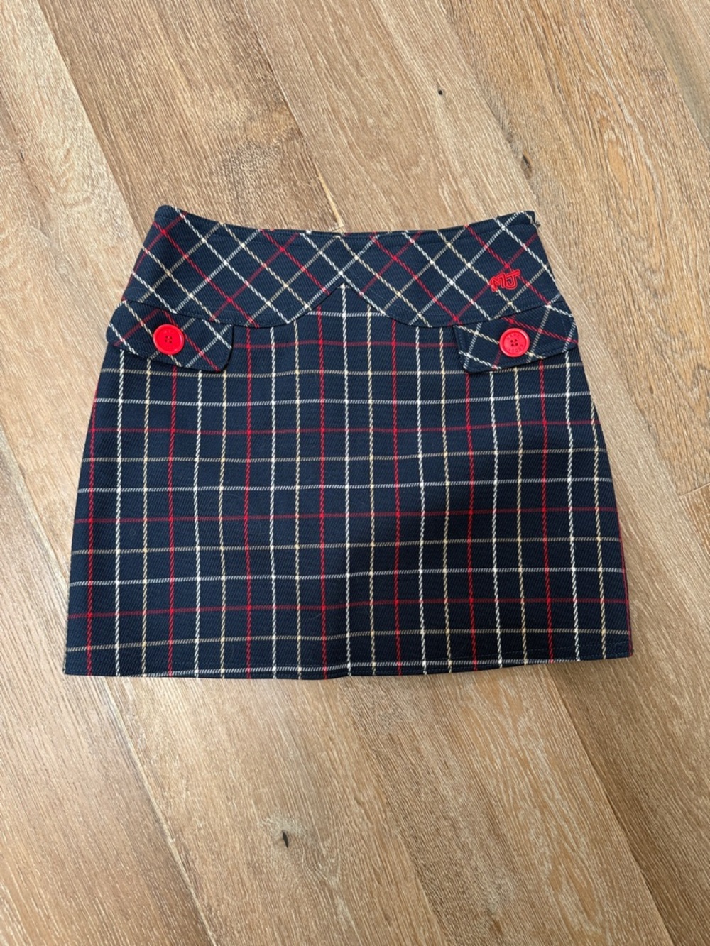 Y2K vintage mint condition Marc Jacobs Navy Plaid Mini Skirt with Red Buttons